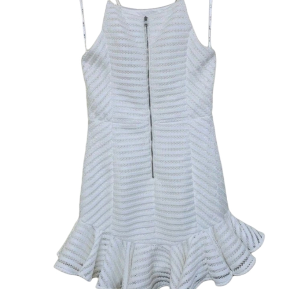 Bardot Piper Stripe Mini Dress Ivory Crochet Mesh Ruffle Hem Size 8/Med NWT - Picture 9 of 16